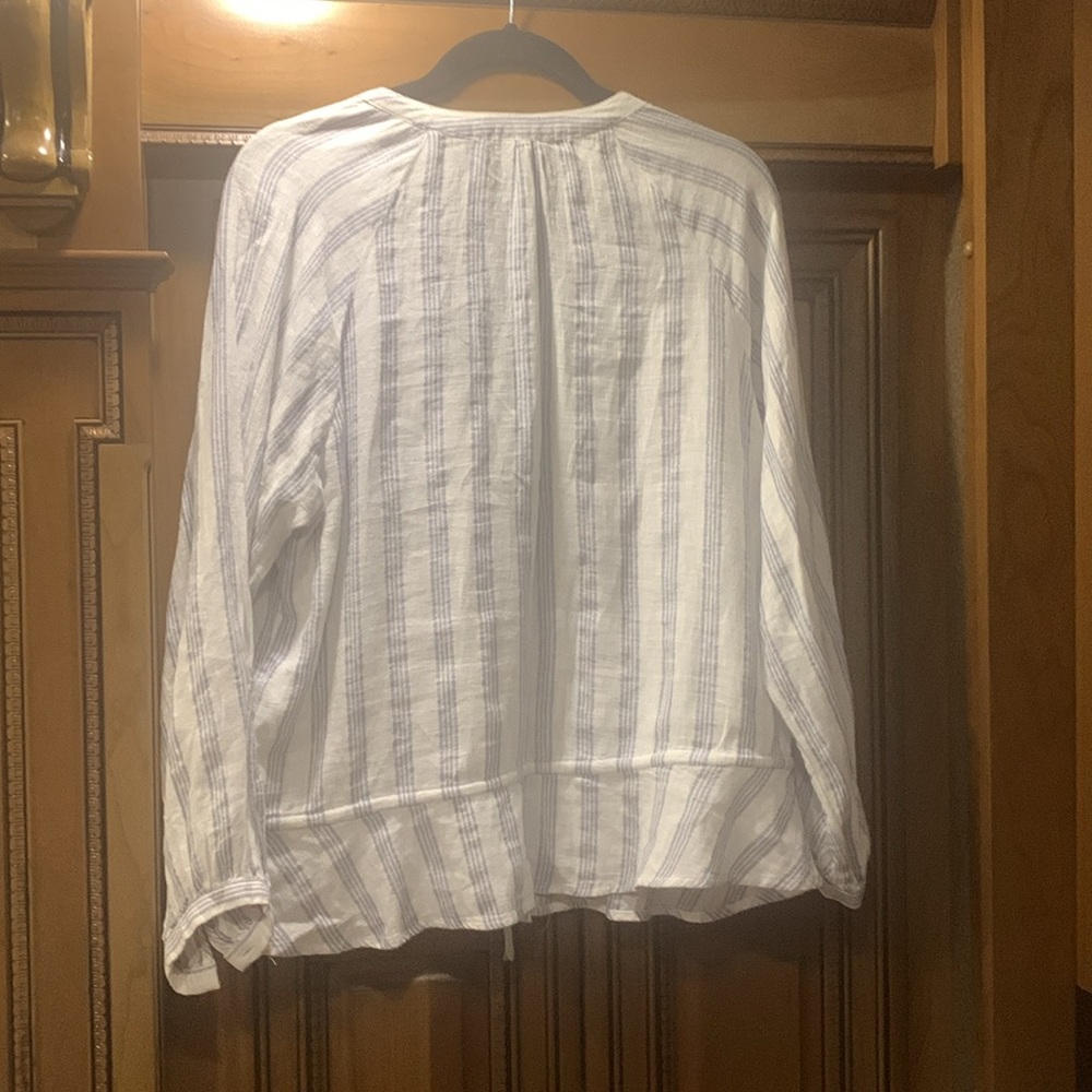 NWOT Rails Marti Cayman Stripe White Linen Blend Long Sleeve Blouse Size Large - Picture 10 of 16